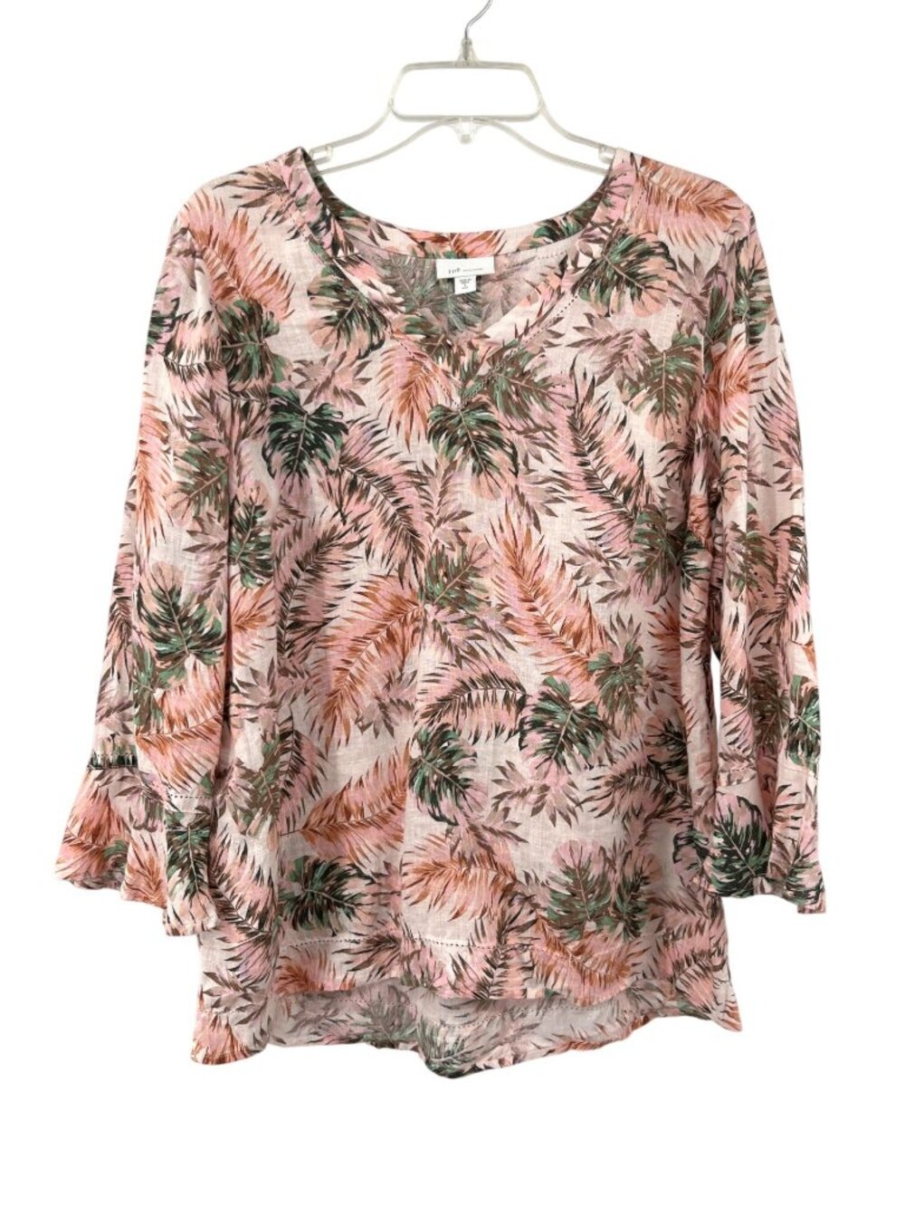 J Jill Love Linen Floral Top Womens S Tall Bell Sleeve Used Tropical Summer